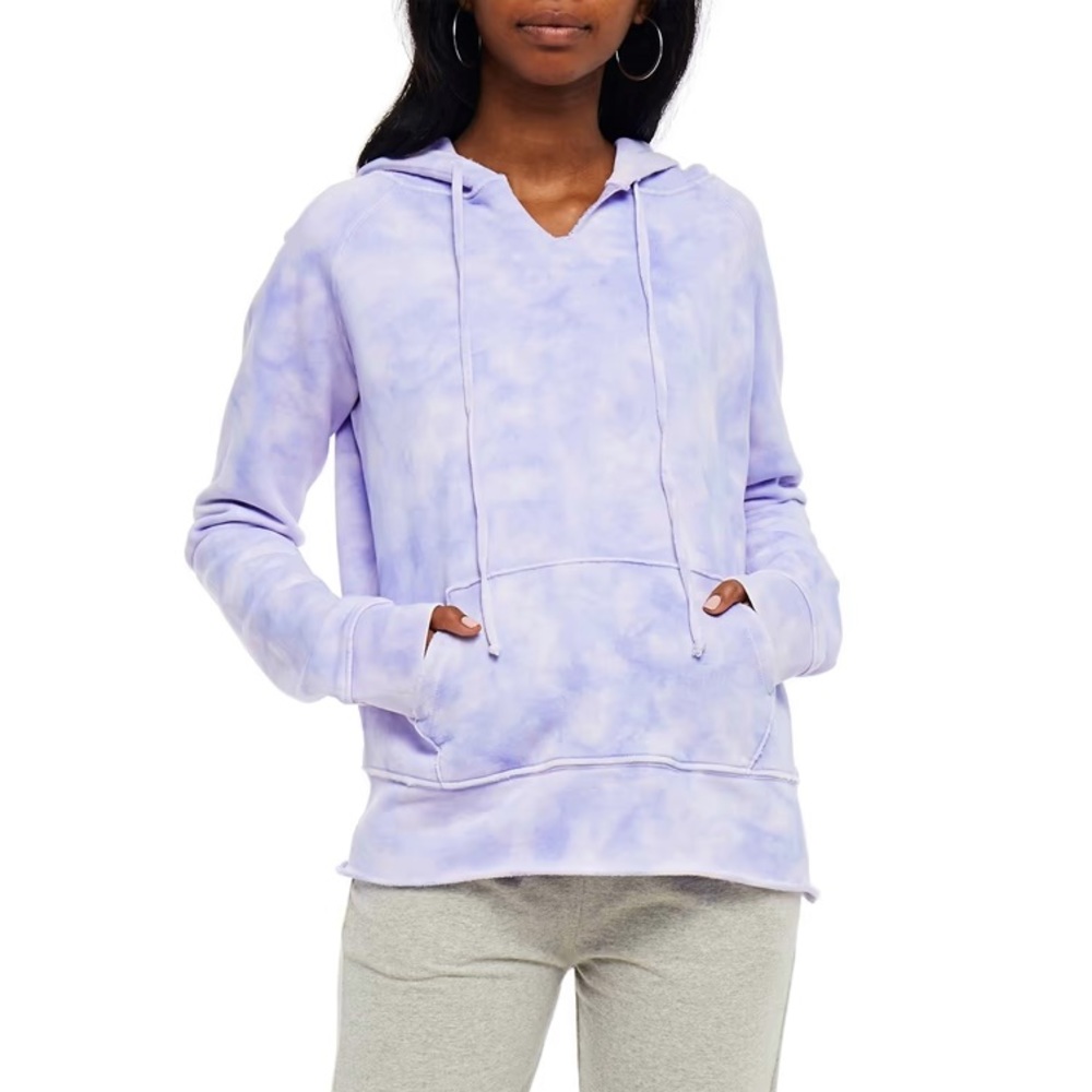 NILI LOTAN Rayne Distressed Lavender Tie Dye Hooded Sweatshirt